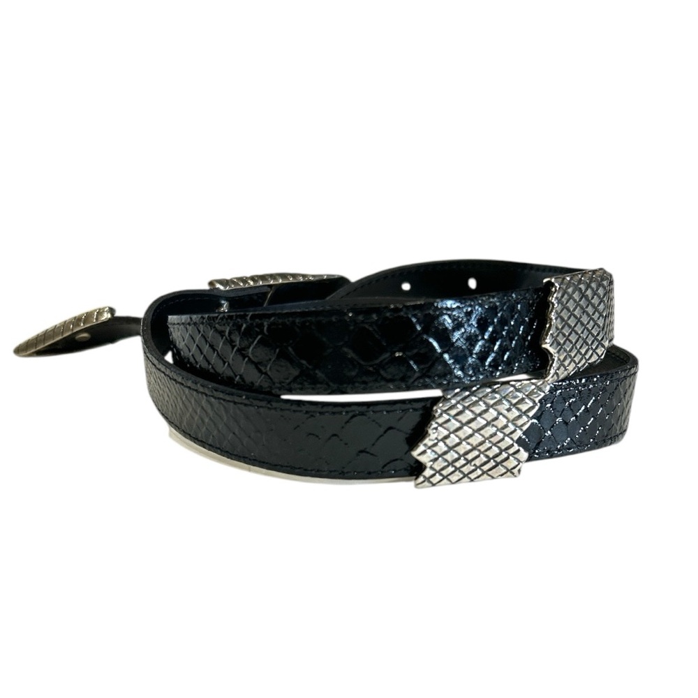 Avignon RARE Vintage Snake Belt Black Leather Silver Made in France M/L - Picture 10 of 13